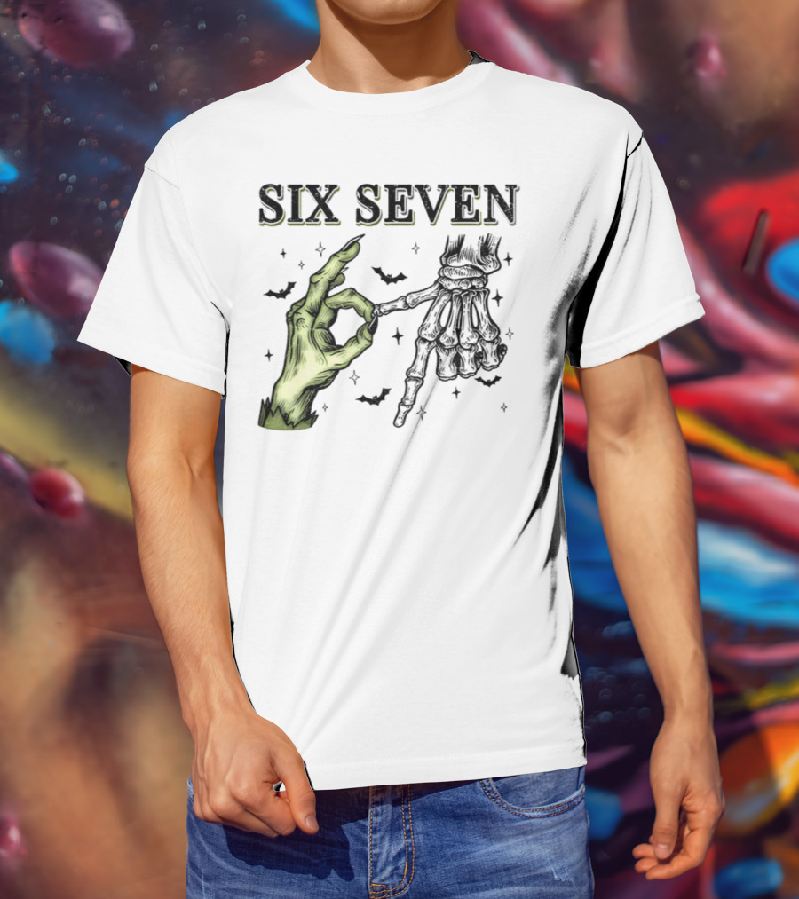 Spooky Season Witch Skeleton Hands Six Seven Meme T-Shirt