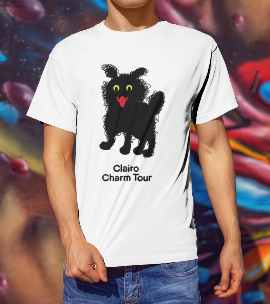 Clairo Charm Tour Yellow Eyes Red Tongue Fuzzy Cat T-Shirt