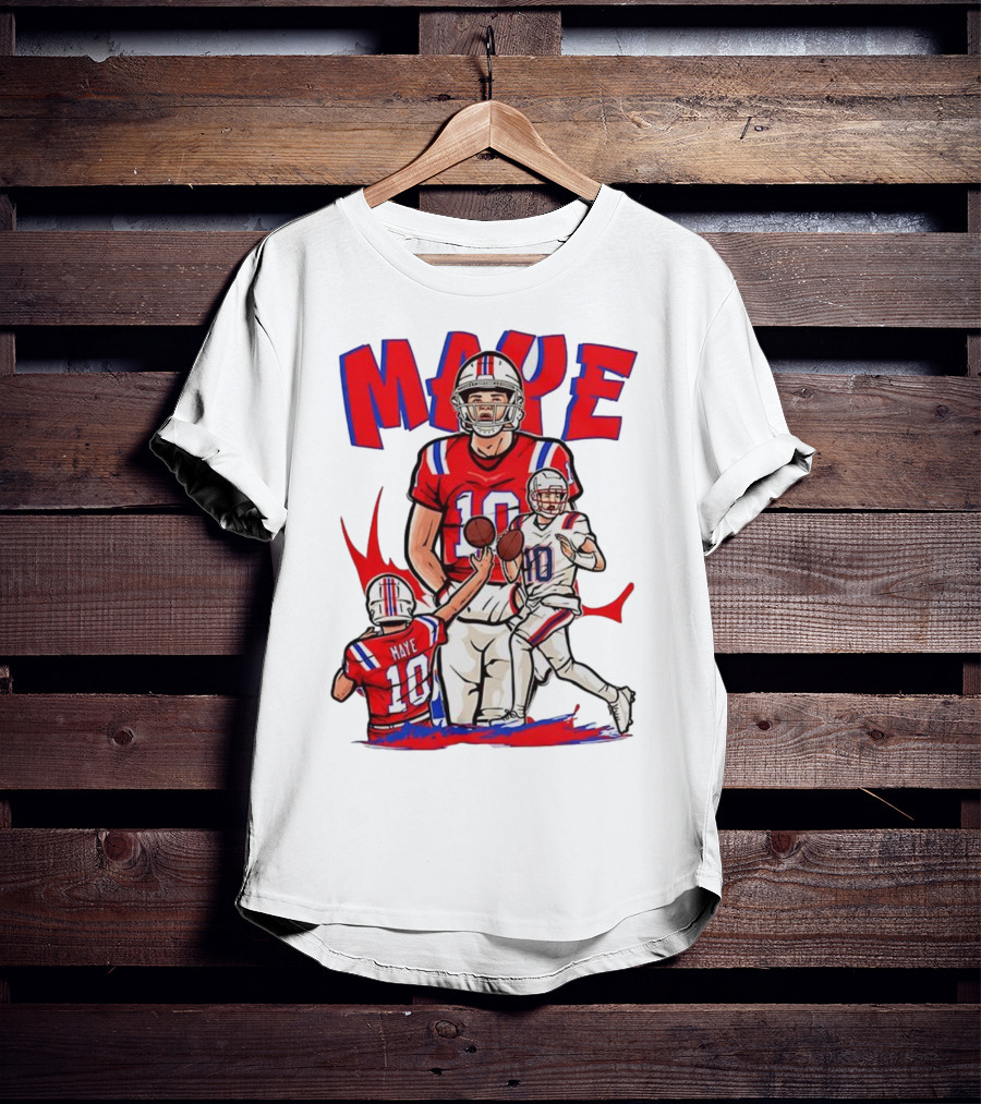 Drake Maye 10 New England Patriots Football Cartoon Style T-Shirt