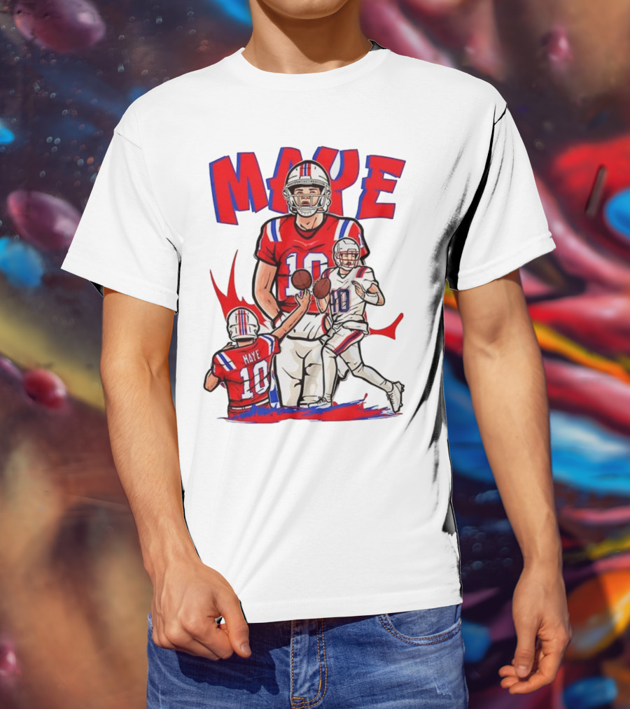 Drake Maye 10 New England Patriots Football Cartoon Style T-Shirt