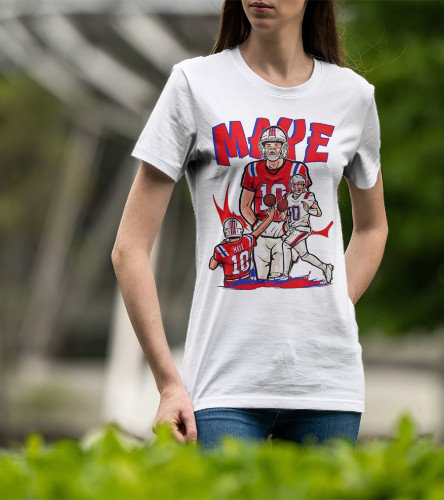 Drake Maye 10 New England Patriots Football Cartoon Style T-Shirt