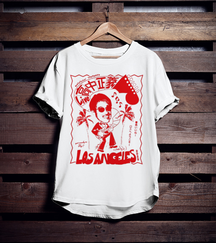 Masayoshi Takanaka Los Angeles Cartoon Guitar Palms T-Shirt
