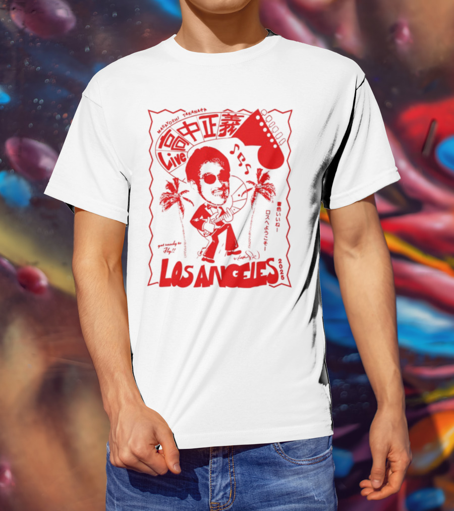 Masayoshi Takanaka Los Angeles Cartoon Guitar Palms T-Shirt
