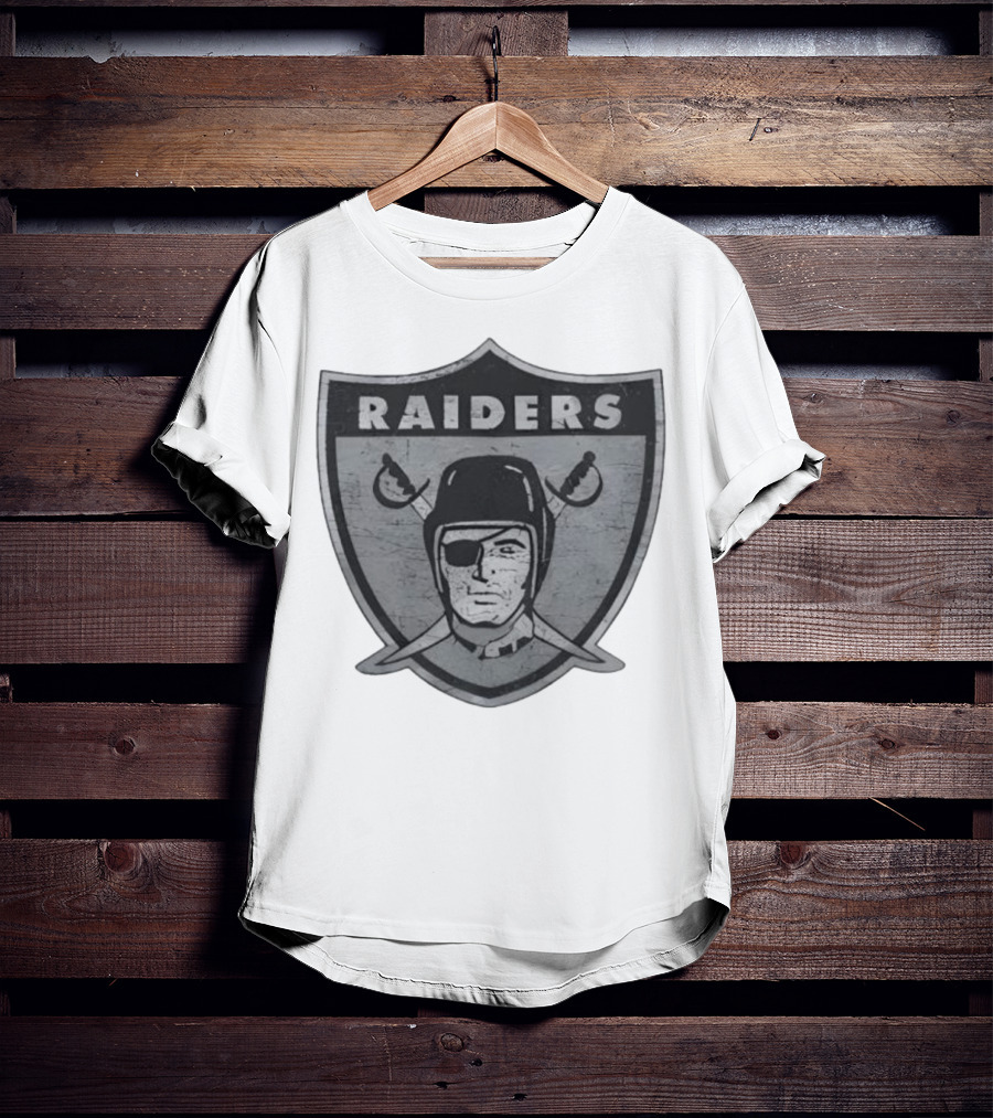 Raiders NFL Football Shield Patch Logo Silver And Black T-Shirt