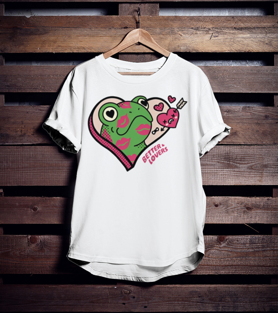Better Lovers Love Frogs Heart Kisses Fun Graphic T-Shirt