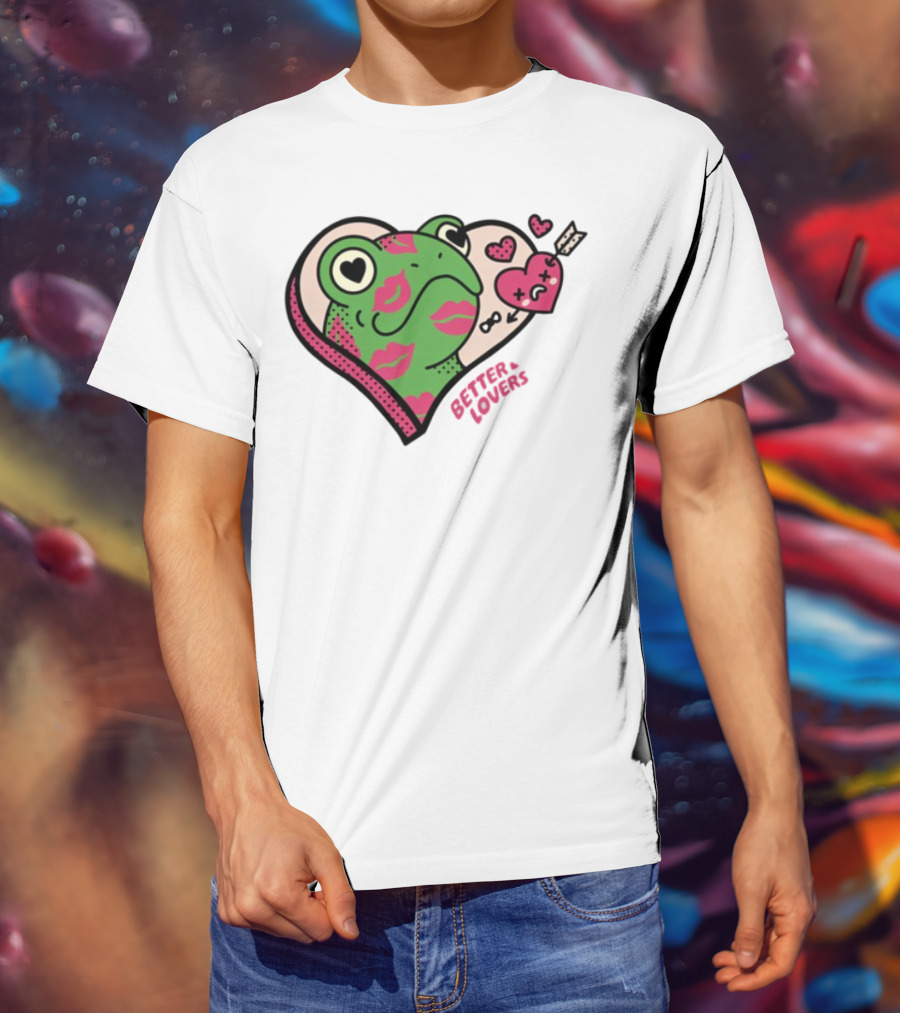 Better Lovers Love Frogs Heart Kisses Fun Graphic T-Shirt