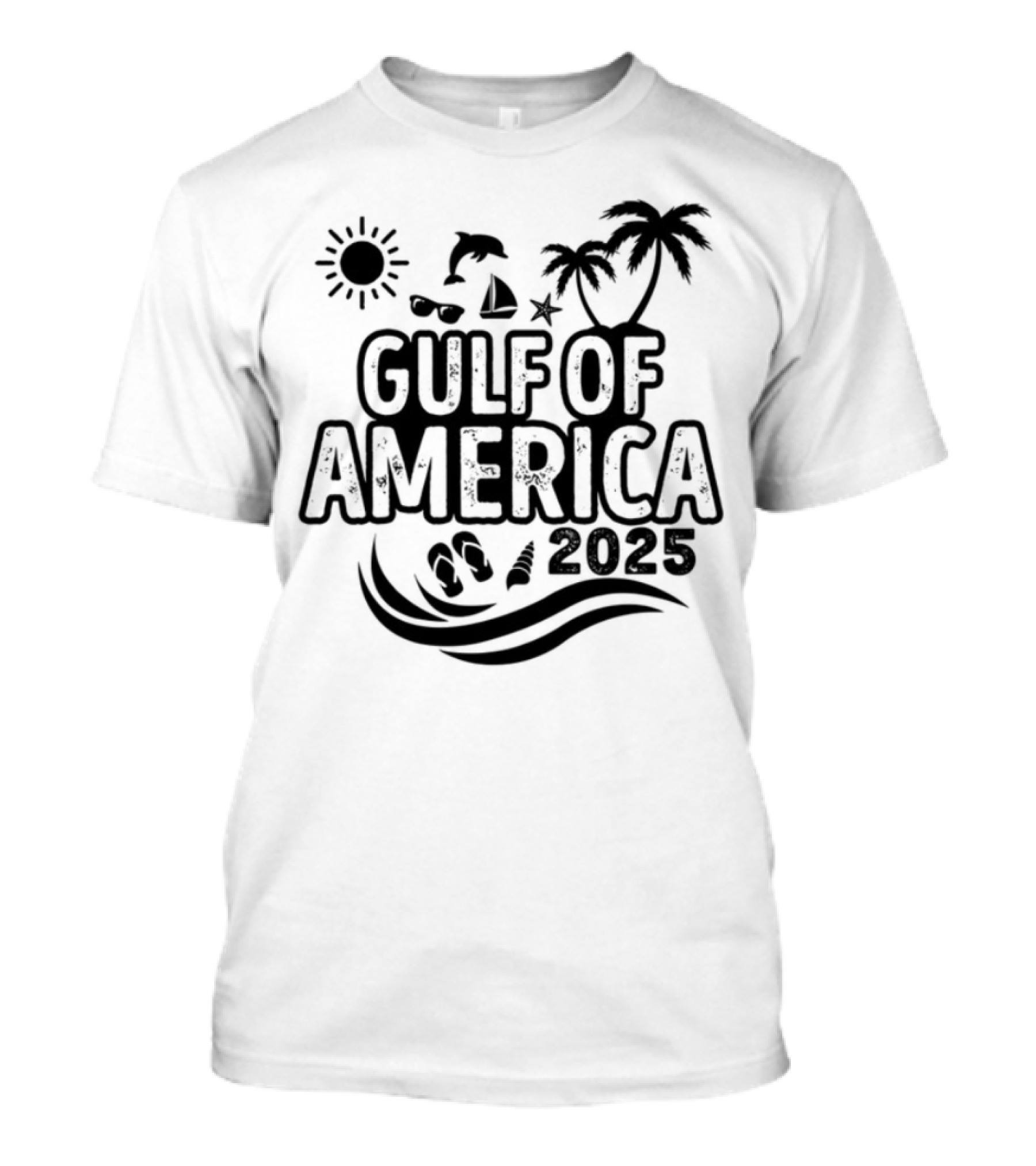 Gulf Of America 2025 Beach Tropical Palm Sun Waves T-Shirt