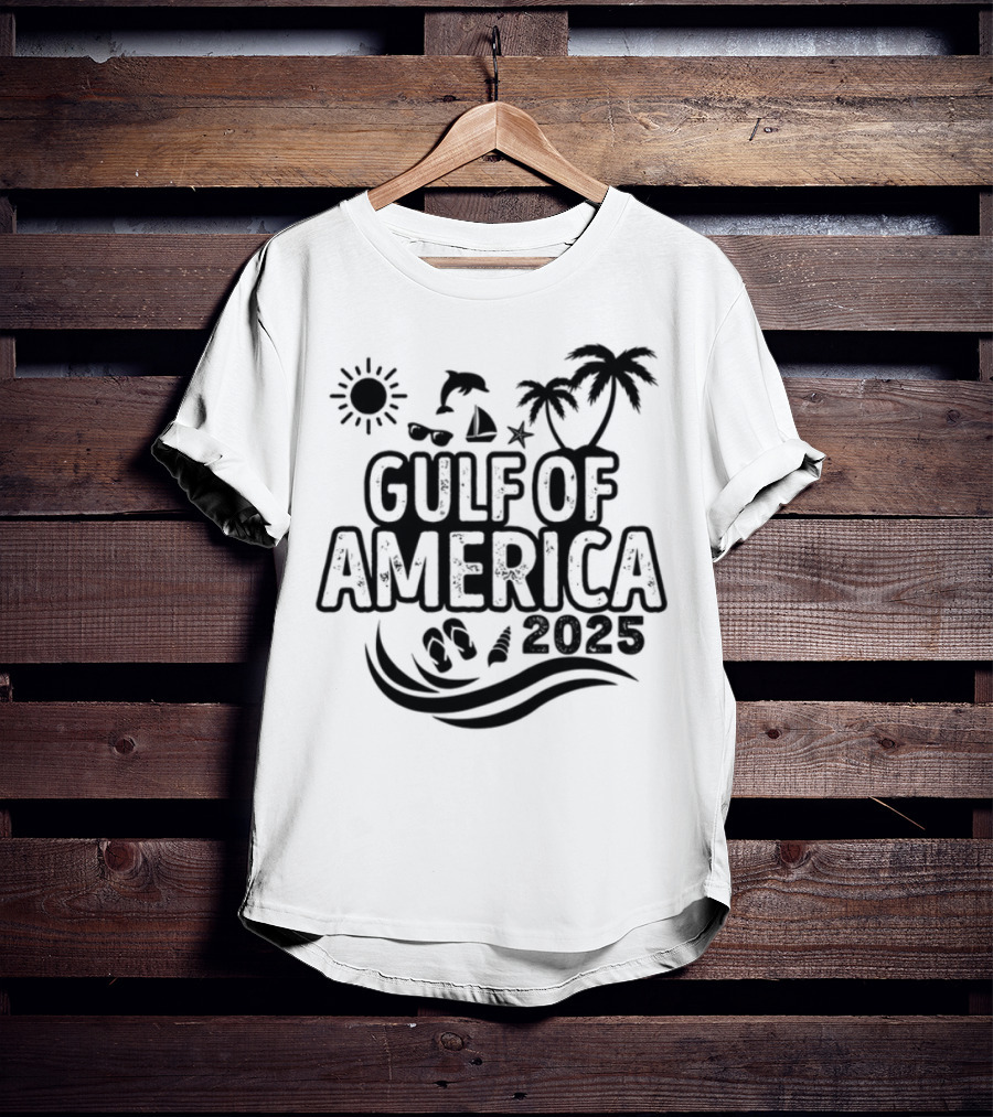 Gulf Of America 2025 Beach Tropical Palm Sun Waves T-Shirt