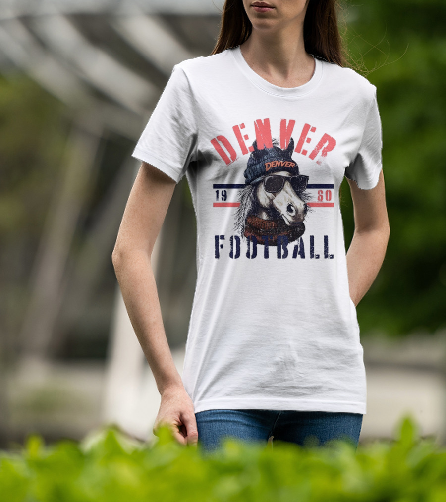 Denver Broncos Football Horse With Sunglasses And Beanie Est 1960 T-Shirt