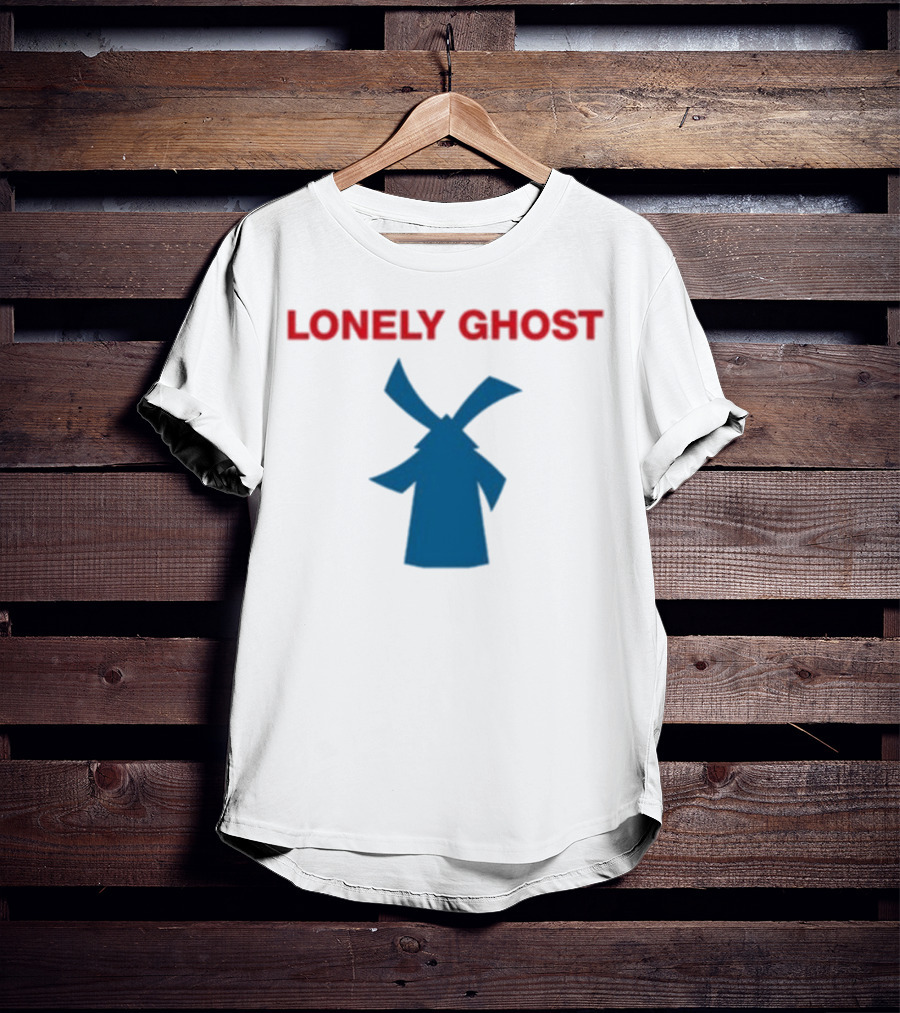 Lonely Ghost Windmill Classic Red Text Blue Silhouette T-Shirt