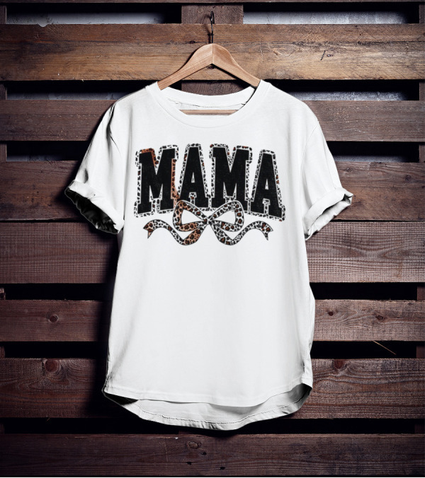 Mama Leopard Print Coquette Bow T-Shirt