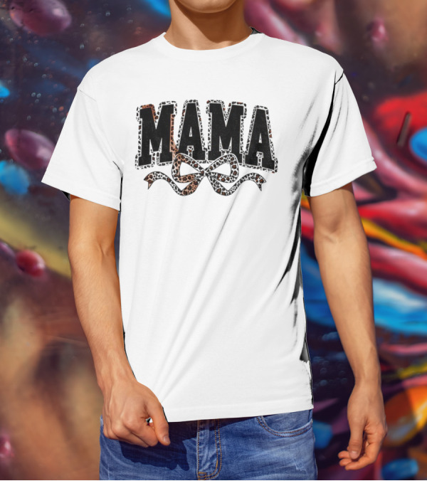 Mama Leopard Print Coquette Bow T-Shirt