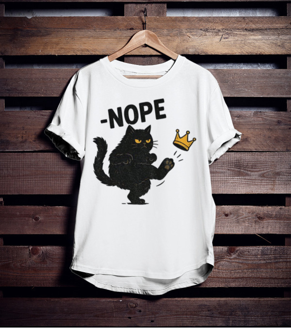 Nope Black Cat Kicking Crown Anti-Trump No Kings In America T-Shirt