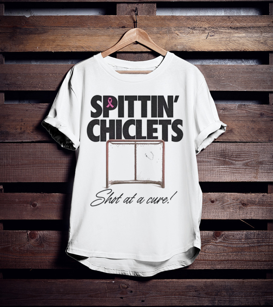 Spittin’ Chiclets Shot At A Cure Hockey Net Pink Ribbon T-Shirt