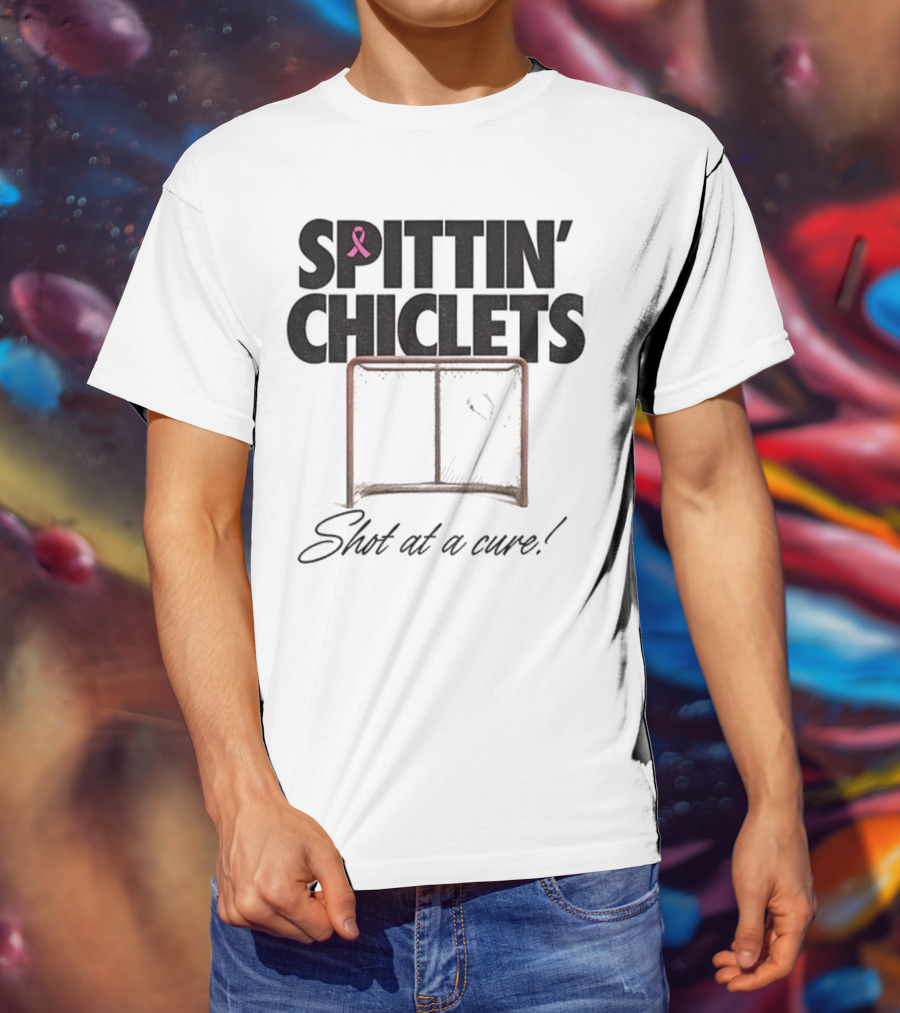 Spittin’ Chiclets Shot At A Cure Hockey Net Pink Ribbon T-Shirt
