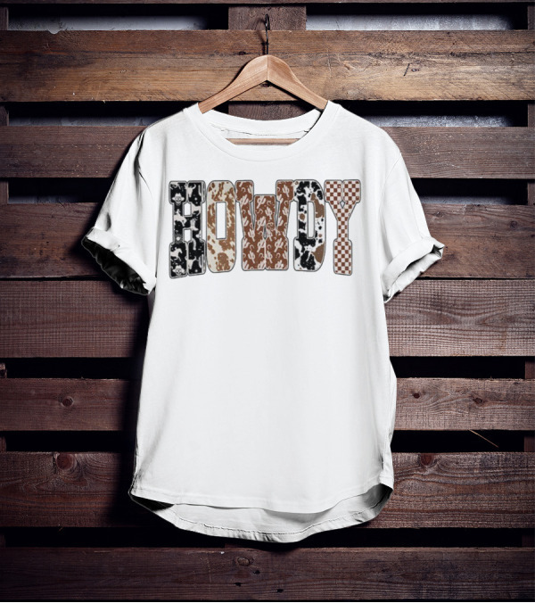 Western Ghost Howdy Cowboy Checkered Halloween Letters T-Shirt