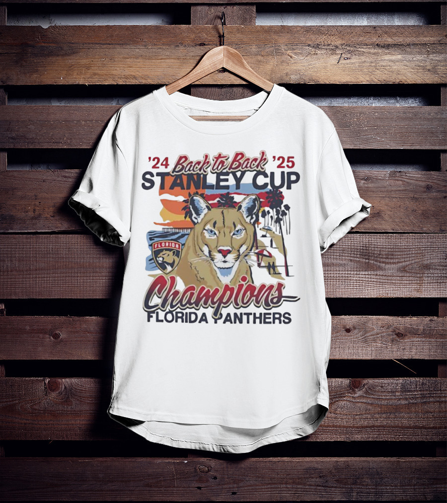 Florida Panthers Back To Back 2024 2025 Stanley Cup Champions Sunset Franklin T-Shirt