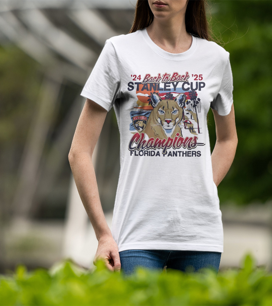 Florida Panthers Back To Back 2024 2025 Stanley Cup Champions Sunset Franklin T-Shirt