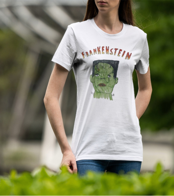 Frankenstein Hand-Drawn Green Monster Illustration T-Shirt