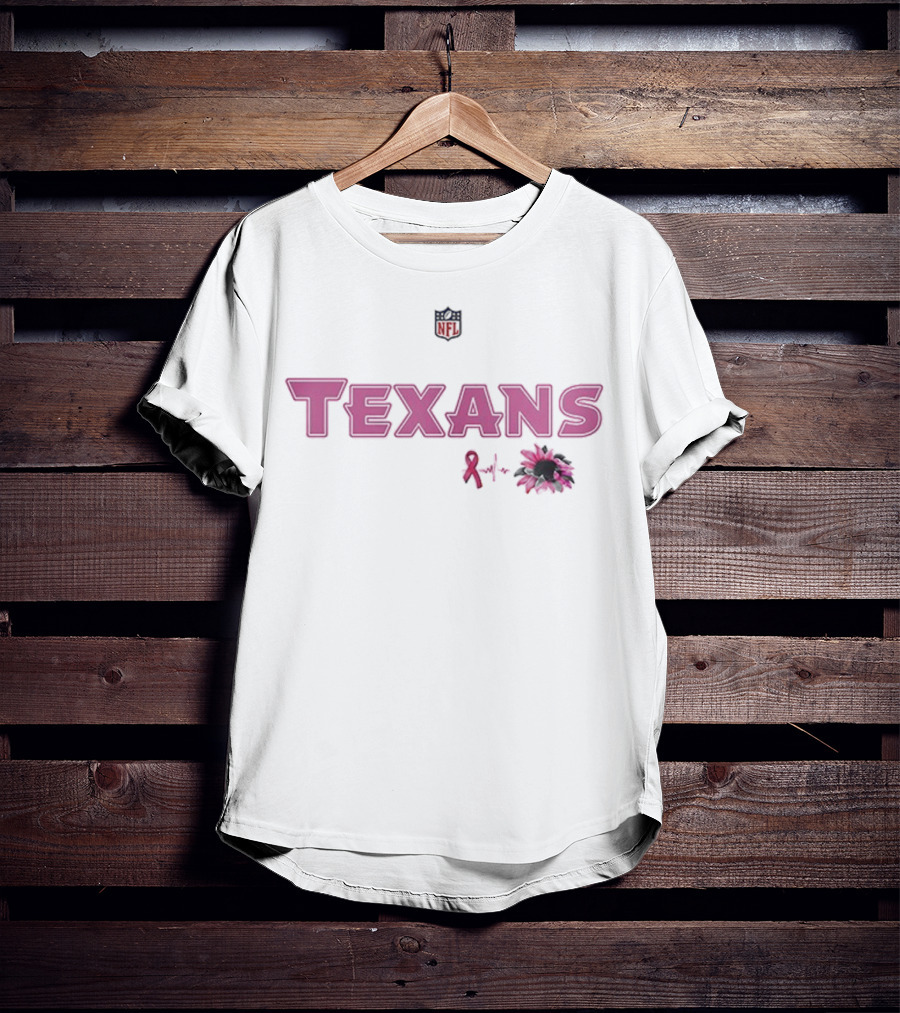 Texans Pink Ribbon NFL Breast Cancer Awareness Pink Flower T-Shirt