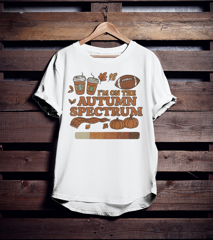 I’m On The Autumn Spectrum Pumpkin Spice Football Coffee Leaves T-Shirt