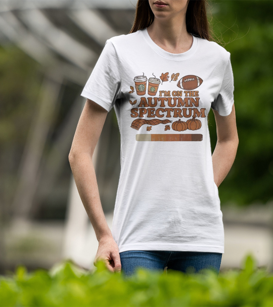I’m On The Autumn Spectrum Pumpkin Spice Football Coffee Leaves T-Shirt