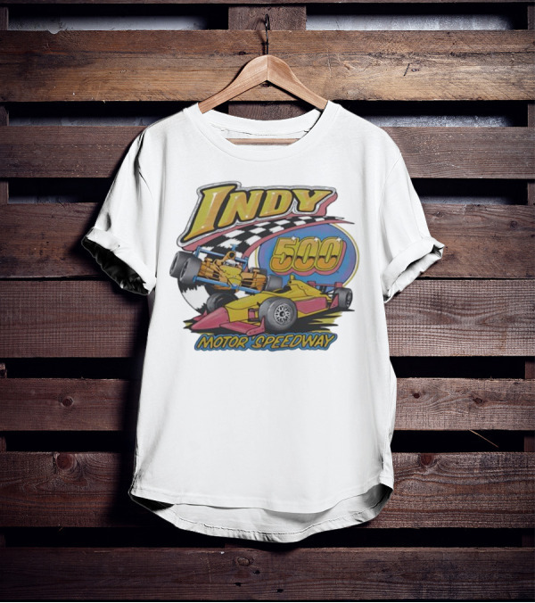 Indy 500 Motor Speedway Racing Cars Checkered Flag Oval Track T-Shirt