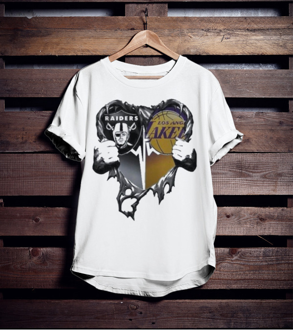 Las Vegas Raiders Los Angeles Lakers Heart Design T-Shirt