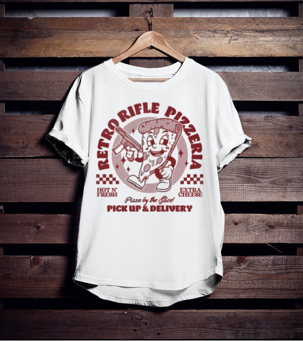 Retro Rifle Pizzeria Pick Up And Delivery Hot N Fresh Extra Cheese Pizza By The Slice T-Shirt