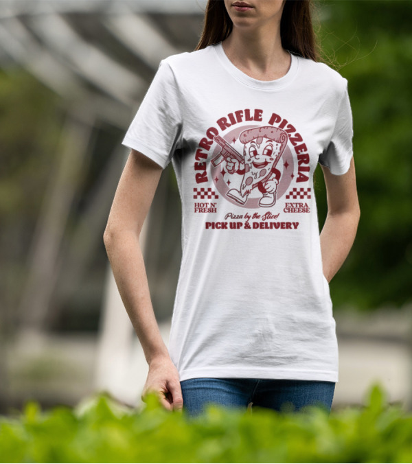 Retro Rifle Pizzeria Pick Up And Delivery Hot N Fresh Extra Cheese Pizza By The Slice T-Shirt