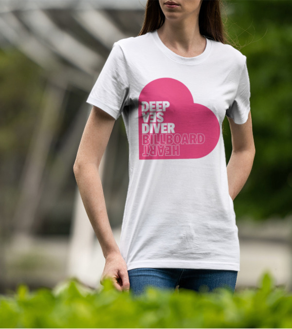 Deep Sea Diver Pink Billboard Heart Text In Pink Heart T-Shirt