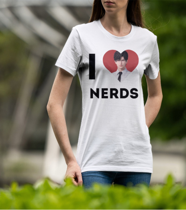 "I Love Nerds Anime Character Glasses And Suit" T-Shirt