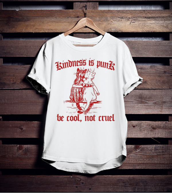 Kindness Is Punk Be Cool Not Cruel Cat Hug T-Shirt