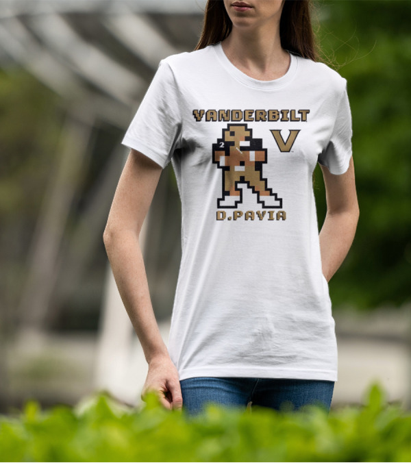 Vanderbilt Commodores D. Pavia 8-Bit Retro Football V Pixel Art T-Shirt