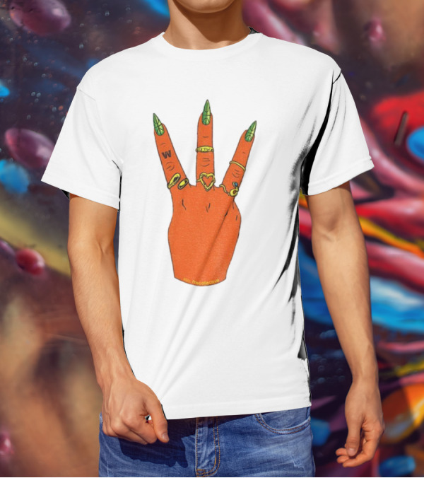 W Basketball Three Fingers Orange Hand Gesture Logo T-Shirt