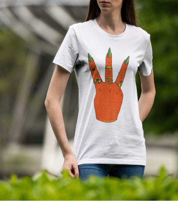 W Basketball Three Fingers Orange Hand Gesture Logo T-Shirt