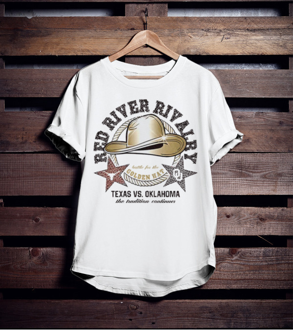 Red River Rivalry Texas Vs Oklahoma Golden Hat Tradition Showdown T-Shirt