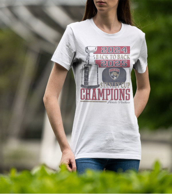 Florida Panthers 2024 2025 Back To Back Stanley Cup Champions Vintage 47 White T-Shirt
