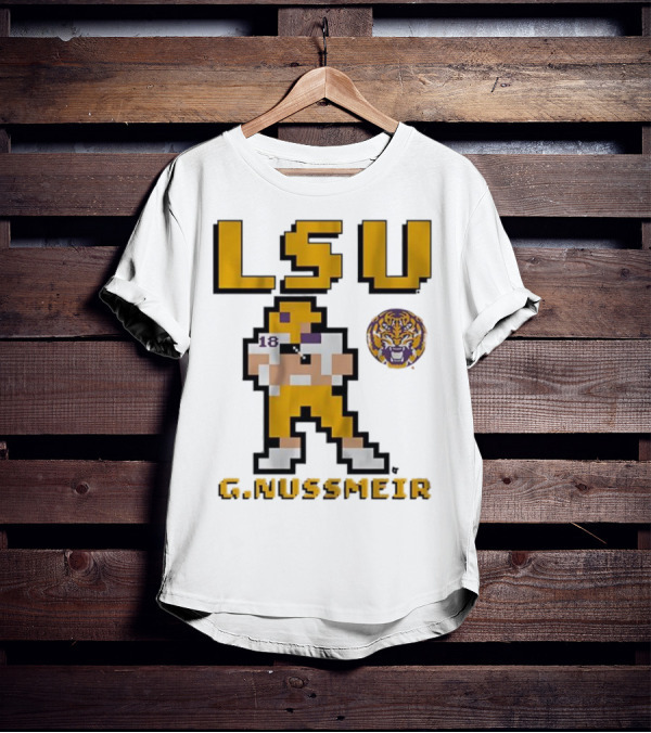 LSU Football G. Nussmeier Retro Pixel Art Tiger Pride T-Shirt