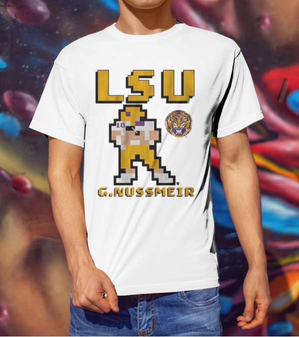 LSU Football G. Nussmeier Retro Pixel Art Tiger Pride T-Shirt