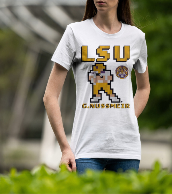 LSU Football G. Nussmeier Retro Pixel Art Tiger Pride T-Shirt