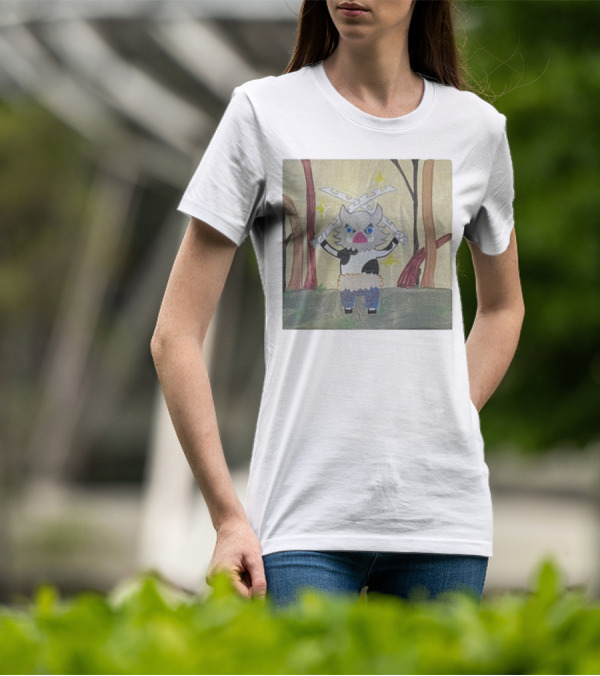 Boarbeef Inosuke Inspired Drawing Two Swords Forest Background T-Shirt