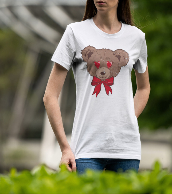 I Love You Beary Much Heart Eyes Teddy Bear Red Bow T-Shirt