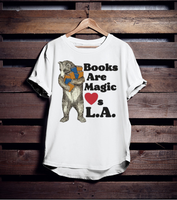 Books Are Magic Loves L.A. Bear With Books Illustration T-Shirt