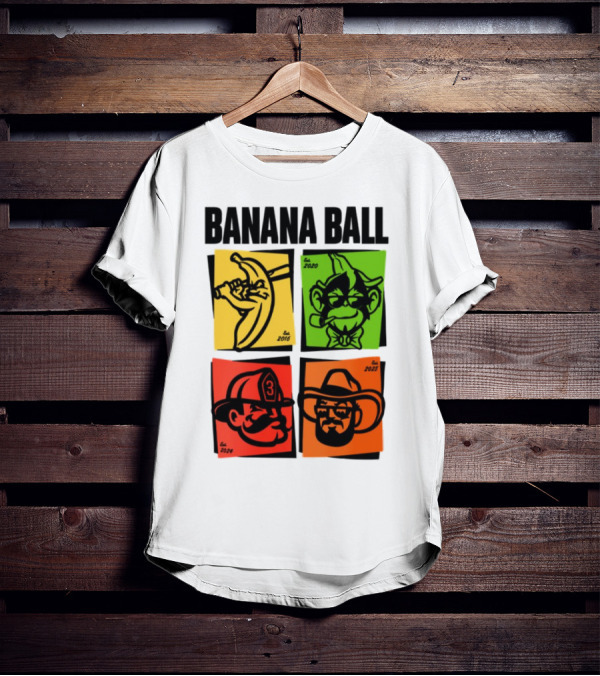 Banana Ball 2025 Cowboy Firefighter Joker Swordsman Icons Est 2016 2020 2024 2025 T-Shirt