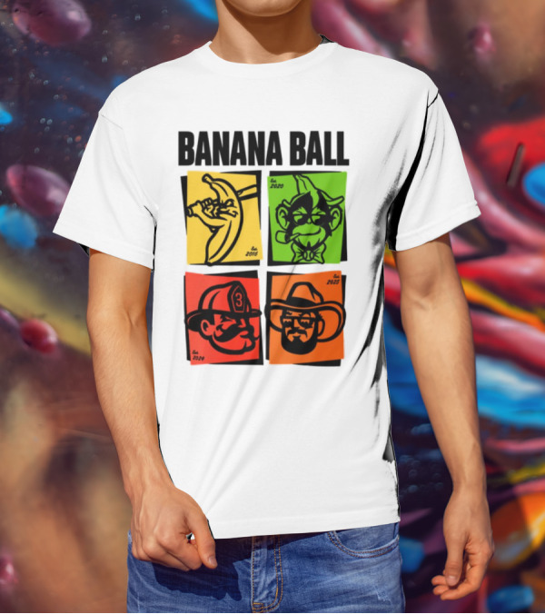 Banana Ball 2025 Cowboy Firefighter Joker Swordsman Icons Est 2016 2020 2024 2025 T-Shirt