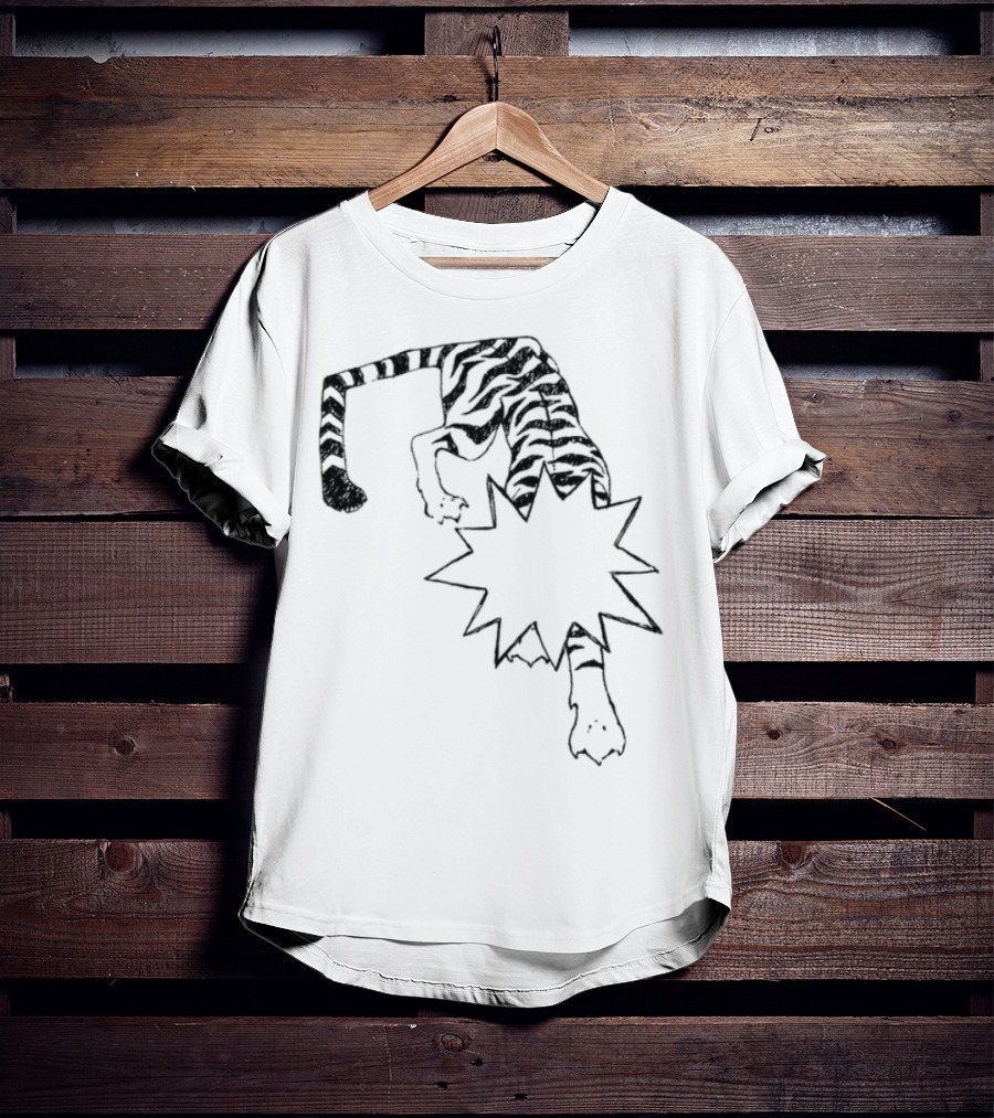 Cody Guaranteedaudio Tiger Illustration Black And White Dynamic Pouncing Feline With Bold Outline T-Shirt