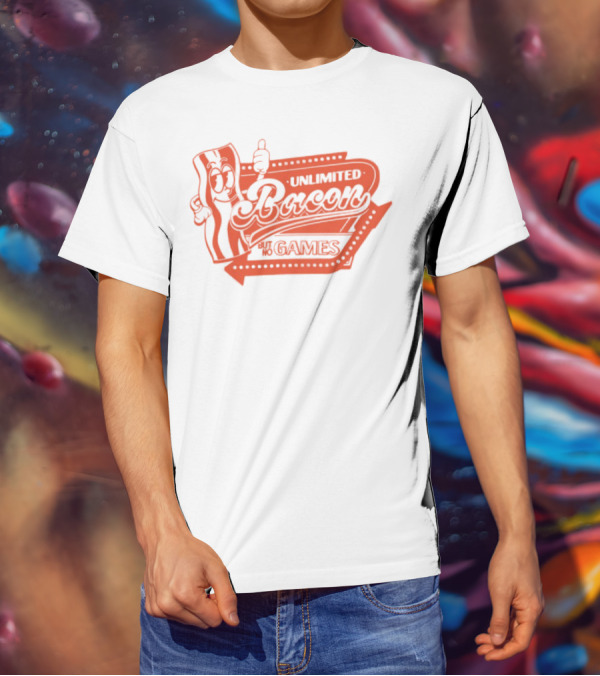 Chuckle Sandwich Unlimited Bacon No Games Iconic Red Design T-Shirt