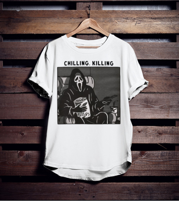 Ghost Face Chips Chilling Killing Movie Night Vibes T-Shirt