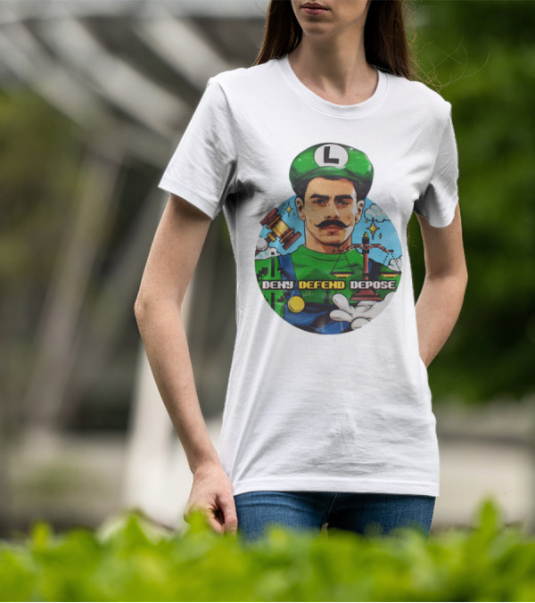 Luigi Mangione Deny Defend Depose Mario Bros Inspired Courtroom Adventure T-Shirt